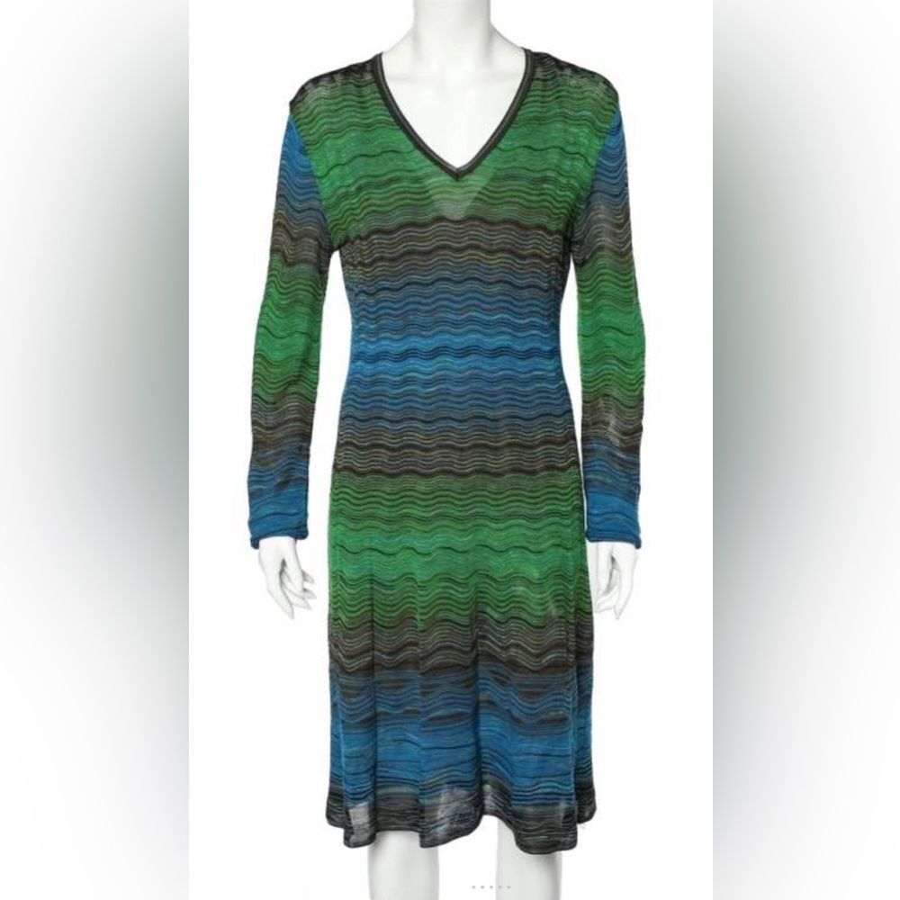Missoni Colorblock Ripple Knit Sheath Dress Euro 44 Us 8 Chevron Open Knit